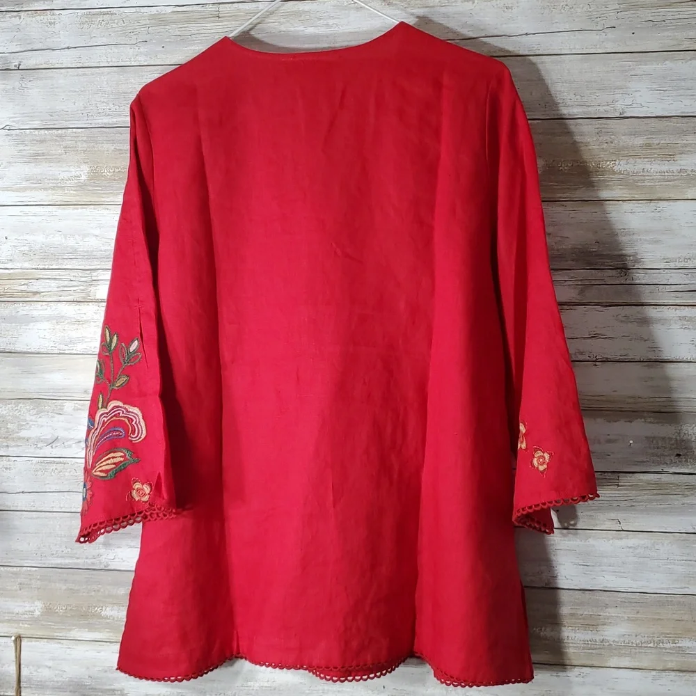 New Johnny Was 100% Linen "Messine" Top sz L - Picture 7 of 9